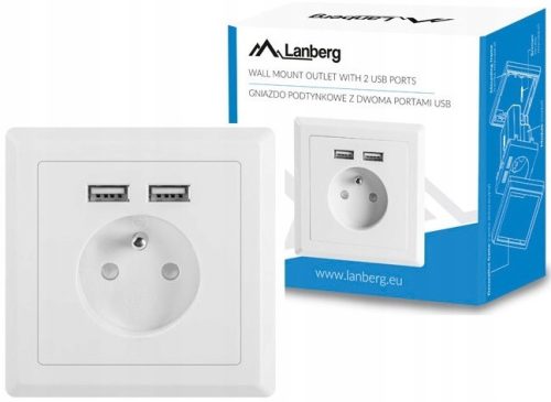 Електрически контакт стенен USB Lanberg бял