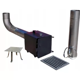    Комплект опушвална, камина, ламарина 2мм, 20х20х25 см, чугунена скара, тръби, коляно