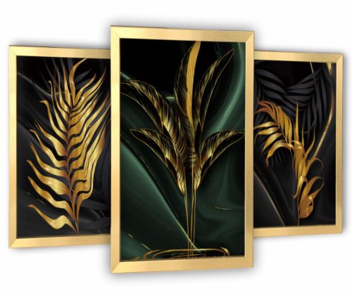 Изображение - 3 картини златни рамки хол златни листа 63x129см