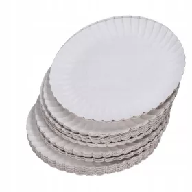   Съдове за еднократна употреба - Бяла хартиена чиния 26см, 100 бр., ЕКО чинии