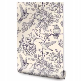    Тапет за спалня от нетъкан текстил Muralo MF-6015-VER-53 с птици и цветя, бежов 10x0,53 м