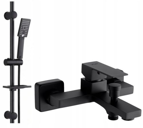 Стенен едноръкохватков смесител за вана Valvex ARS BLACK черен + открит душ комплект Reihe Cubic CUB-ZND-BL