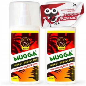   Препарат против насекоми - 2× Спрей против комари и кърлежи Mugga Deet 50% 75 ml + Самозалепващи етикети в правоъгълни листове 1 бр.