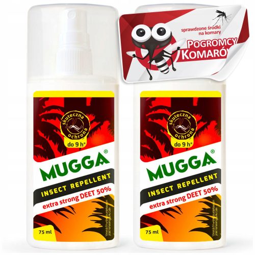 Препарат против насекоми - 2× Спрей против комари и кърлежи Mugga Deet 50% 75 ml + Самозалепващи етикети в правоъгълни листове 1 бр.