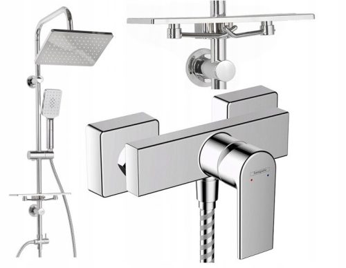Открит душ комплект Invena Nyks + хромиран душ смесител Hansgrohe Vernis Shape