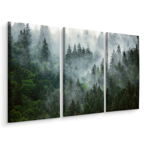 Изображение - ТРИПТИЧНА картина Гора в мъглата Дървета Природа 3D 180x120