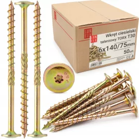   Дърводелски винт 6х140 диск TORX 50 бр.