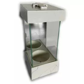   Голям стъклен фенер с огледало и декоративен кръст - Белосребърен