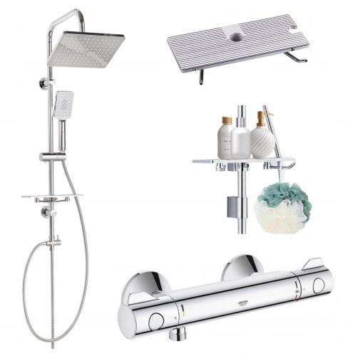 Grohe Grohtherm 800 хромиран душ смесител + повърхностен душ комплект Invena Nyks