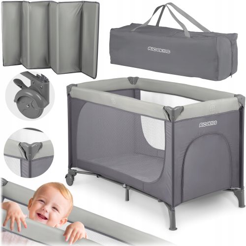  RicoKids кошара за пътуване 65 х 125 см нюанси на сиво и сребристо