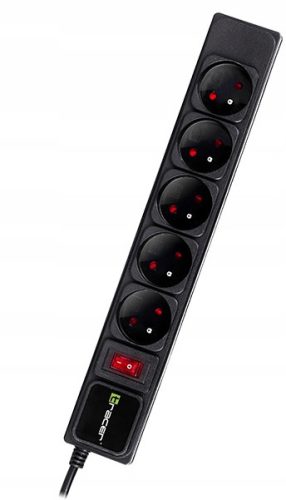  TRACER PowerGear 1,5 м Черен разклонител (5 гнезда)