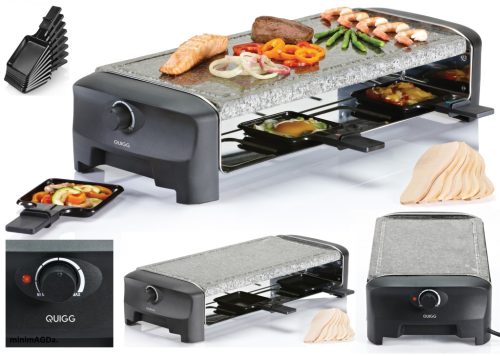  QUIGG STONE PLATE Raclette 8 тигана STONE & GRILL Party 1300W 8 души