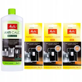    MELITTA BIO декалцираща течност + 3× Melitta Perfect Clean Tabs почистващи таблетки 4 броя