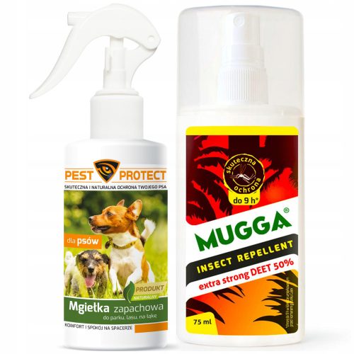  Mugga Deet спрей против комари и кърлежи 50% 75 ml + Pest Protect Spray, репелент против комари за кучета, 100 g 100 ml