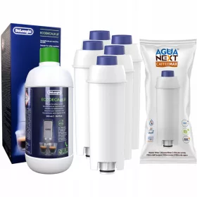    Уред за отстраняване на котлен камък Delonghi + 5x филтър Agua Next за кафе машина Delonghi