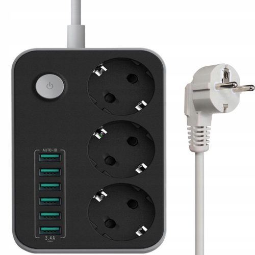 Разклонител ZREE HG3558EU, 3 гнезда, 1,8 м, черен и сив
