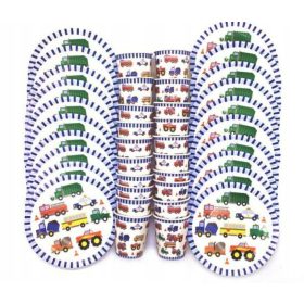   Съдове за еднократна употреба - Комплект чинии, чаши, превозни средства, коли, рожденик