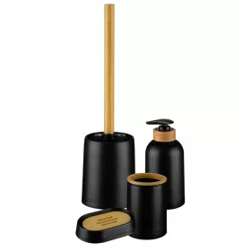   Комплект аксесоари за баня - Комплект аксесоари за баня ESPINO SET 4 ELEMENTS BLACK 4 елемента черно, нюанси на кафяво и бежово