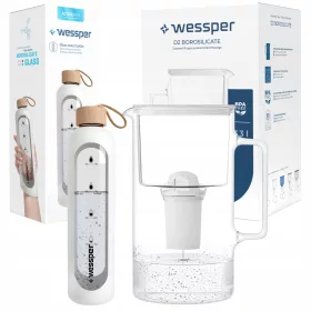    Wessper D2 Borosilicate Aquaclassic филтърна кана 3,3 l бяла + бутилка Wessper 1000 ml