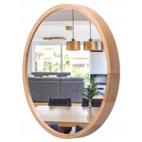   Огледало за баня - Стенно огледало, кръг, дървена рамка, 475 х 45 мм