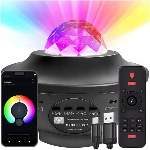  STARS PROJECTOR LED нощна лампа черна Bluetooth + MIK-STAR ДИСТАНЦИОННО УПРАВЛЕНИЕ за LED Star Projector черна