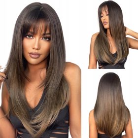    Дамска дълга перука от изкуствена коса кафява Mingsiben