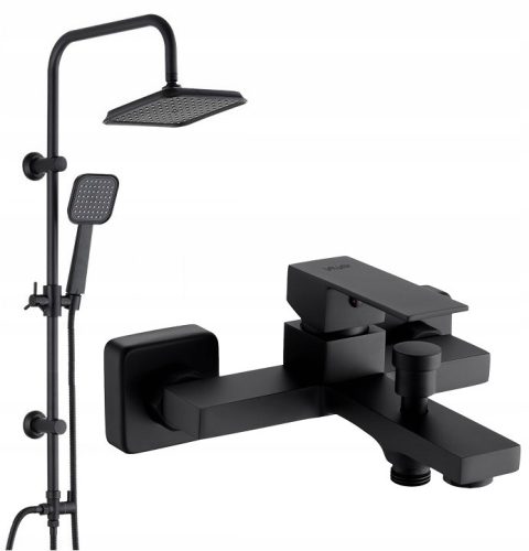 Стенен едноръкохватков смесител за вана Valvex ARS BLACK черен + открит душ комплект Reihe Loft