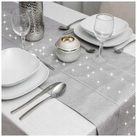   Покривка, пътека - Пътека за маса бяла, черна, нюанси на сивото, многоцветна 180 х 40 см