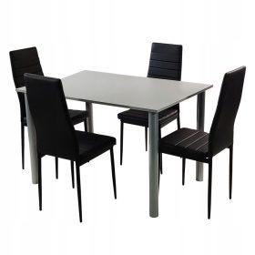    Комплект сива маса Lugano и 4 красиви черни стола