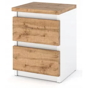    Нощно шкафче Стив с чекмеджета - Бяла мебел - Дъб Вотан 30х30х40см