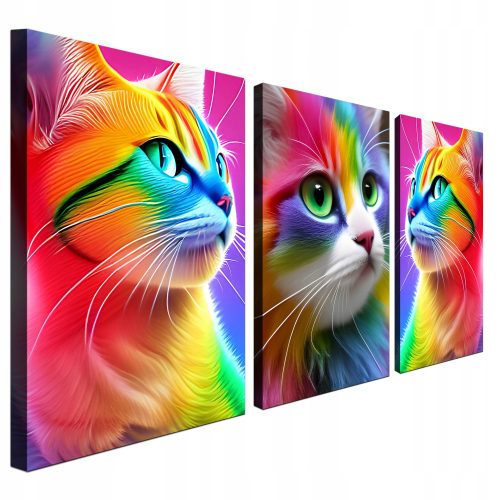 Изображение - Картина триптих от 3 части на цветни котки 120x60