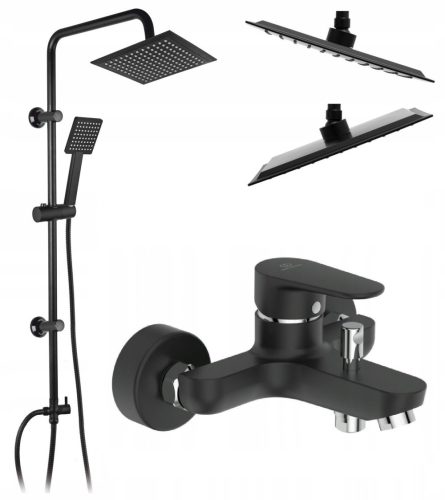 Открит душ комплект Loge Denis + едноръкохватков смесител за стена за вана Ideal Standard Cerafine черен