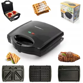    Контактна електрическа скара СМЕНЯЕМИ ПЛОЧИ 3в1 ДА ВАФЛЕНИЦА TOSTER GRILL 3в1 черна 700 W