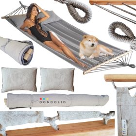   Хамак - Dondolio XXL двоен хамак с бар 220 кг 200 х 105 см сив