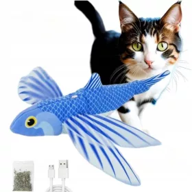    Интерактивна играчка за котка Wesolypupil ИНТЕРАКТИВНА летяща РИБА със звук на USB с котешка трева