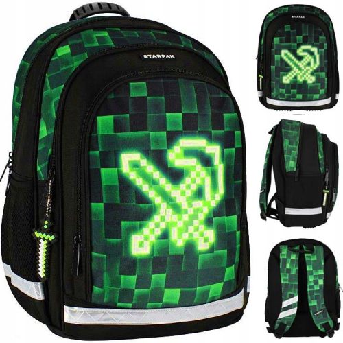 Ученическа раница Starpak Pixel Green с водоустойчив покритие