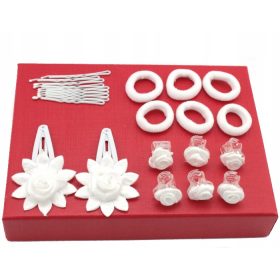    Щипки, комплект декорации за коса, 24 части, бели