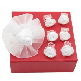    Щипки, комплект декорации за коса, 7 части, бели