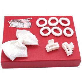    Щипки, комплект декорации за коса за причастие, 19 части, бели