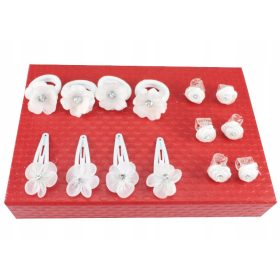    Щипки, комплект цветни декорации за коса, 14 бр, бял кубичен цирконий