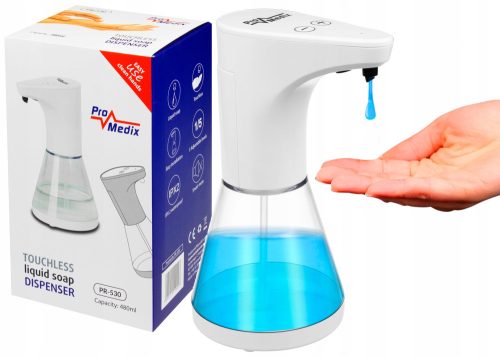 Дозатор за течен сапун - Безконтактен подов дозатор за сапун ProMedix 480 ml бял, прозрачен