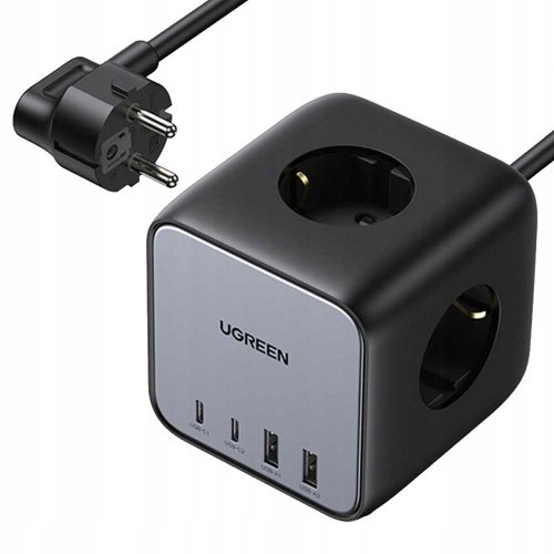 Ugreen лентов удължителен кабел 1,8 м, 3 броя гнезда, черен