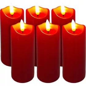   LED Свещи за Лампиони 12,5 см - Червени с Топъл Бял Пламък