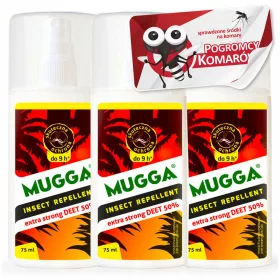   Препарат против насекоми - 3× Спрей против комари и кърлежи Mugga Deet 50% 75 ml + Самозалепващи етикети в правоъгълни листове 1 бр.