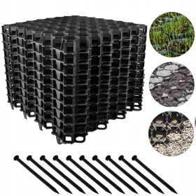   Градинска решетка - 10× Пластмасова решетка 50 x 50 x 4 cm + 20× Монтажна котва 25 cm за ръбовете на решетките