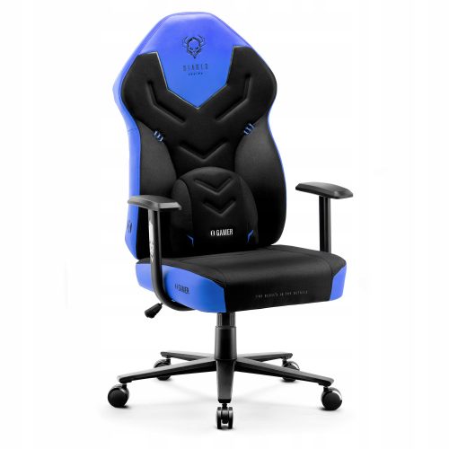  Diablo Chairs X-Gamer 2.0 Игрален стол с нормален размер, черен и син плат