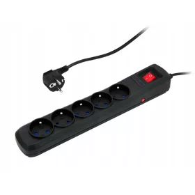    Разклонител с предпазител от пренапрежение, черен, 5 гнезда, с/без контакт, 3 м, 10A, R5 Armac