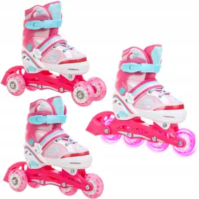    Ролкови кънки 3в1 RAVEN Zoya Pink 30-33 LED колело