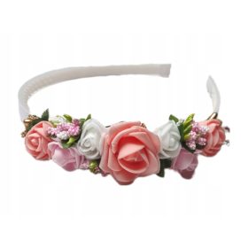    Пластмасова лента за глава, пудрово розово, бяло, цветя, рози