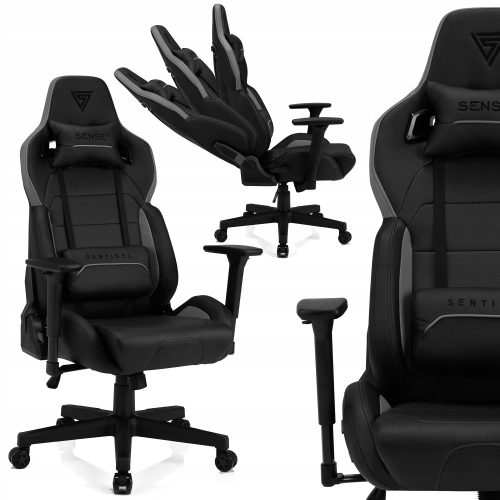  Геймърски стол Sense7 Sentinel, черна еко кожа